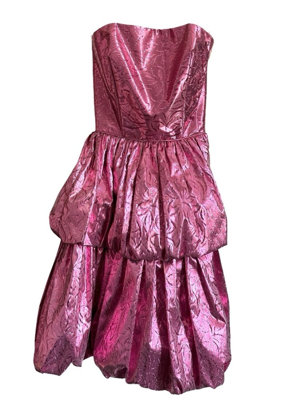 Vintage 50s 80s Bubble Dress Pink Prom Hoco Party Mini Metallic Cupcake XXS XS